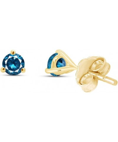 Round Blue Natural Diamond 3-prong Martini Stud Earrings (IGI Certified 0.30 ct & up) In 10k Solid Gold, (0.04-0.33 Cttw) Yel...