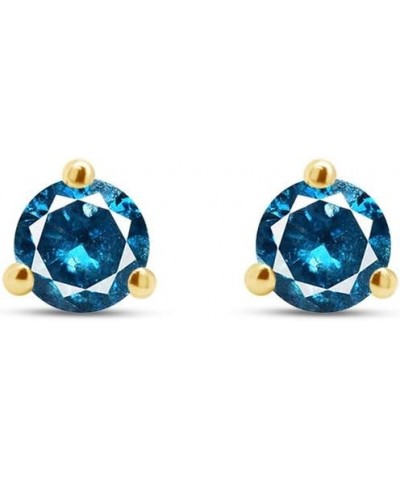 Round Blue Natural Diamond 3-prong Martini Stud Earrings (IGI Certified 0.30 ct & up) In 10k Solid Gold, (0.04-0.33 Cttw) Yel...