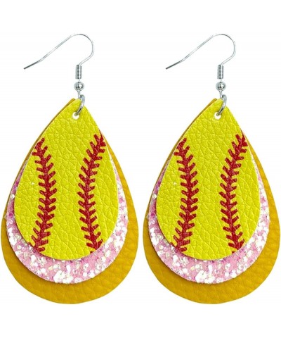 Colorful Layered Baseball Leather Dangle Earrings Glitter Sports Lover Baseball Teardrop Earrings for Women Girls Jewelry G $...