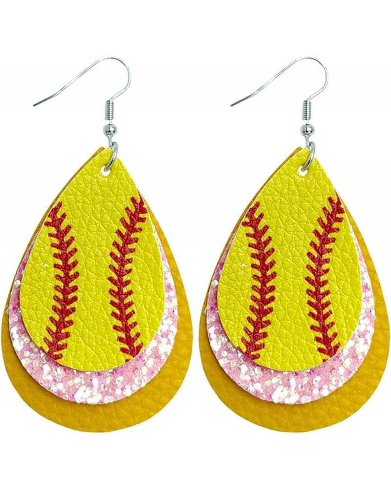 Colorful Layered Baseball Leather Dangle Earrings Glitter Sports Lover Baseball Teardrop Earrings for Women Girls Jewelry G $...