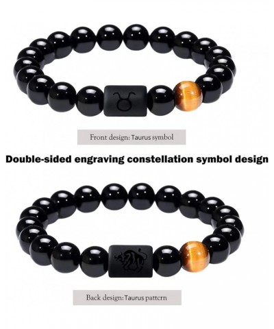 Zodiac Bracelet for Couple 8mm 10mm Natural Black Onyx Stone Bead Bracelet for Men Women Star Sign Constellation Distance Fri...