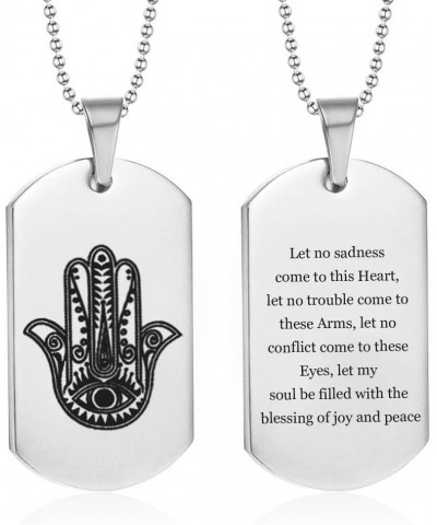 Personalized Hand of Hamsa Necklace for Men Women,Stainless Steel Customized Hamsa Prayer Dog Tag Evil Eye Hamsa Hand Pendant...