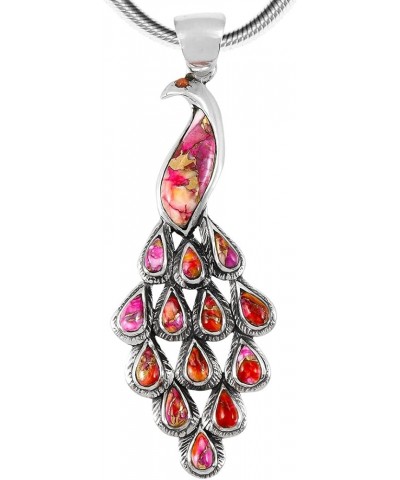 Peacock in Turquoise & Gemstones Pendant Necklace in 925 Sterling Silver (20" Length) Plum Spiny $32.24 Necklaces