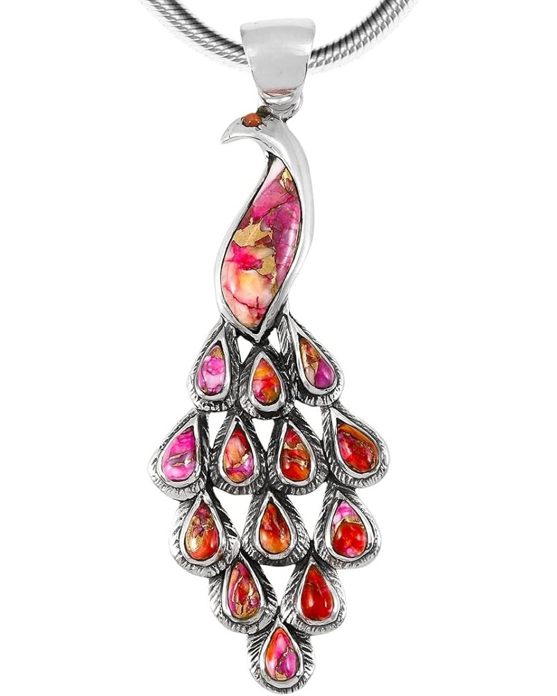 Peacock in Turquoise & Gemstones Pendant Necklace in 925 Sterling Silver (20" Length) Plum Spiny $32.24 Necklaces