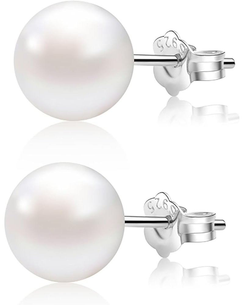 Pearl Earrings Freshwater Pearl White Button Stud Earrings with 925 Sterling Silver for Women 7.5-8.0mm $19.59 Earrings