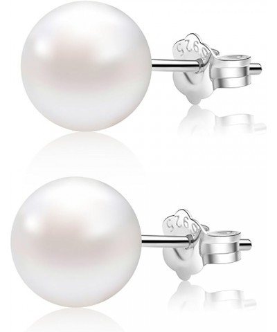 Pearl Earrings Freshwater Pearl White Button Stud Earrings with 925 Sterling Silver for Women 7.5-8.0mm $19.59 Earrings