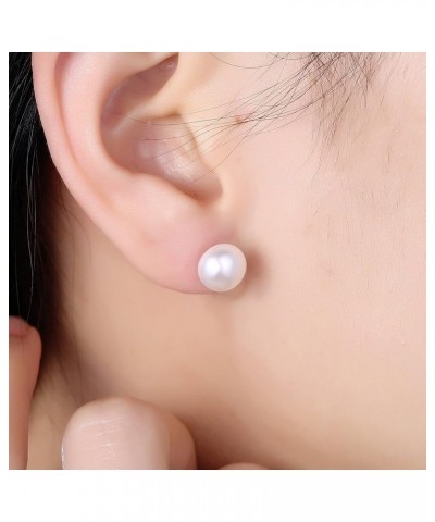 Pearl Earrings Freshwater Pearl White Button Stud Earrings with 925 Sterling Silver for Women 7.5-8.0mm $19.59 Earrings