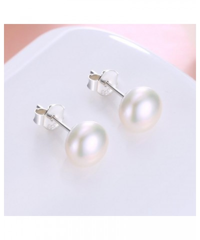 Pearl Earrings Freshwater Pearl White Button Stud Earrings with 925 Sterling Silver for Women 7.5-8.0mm $19.59 Earrings