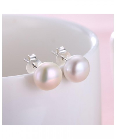 Pearl Earrings Freshwater Pearl White Button Stud Earrings with 925 Sterling Silver for Women 7.5-8.0mm $19.59 Earrings