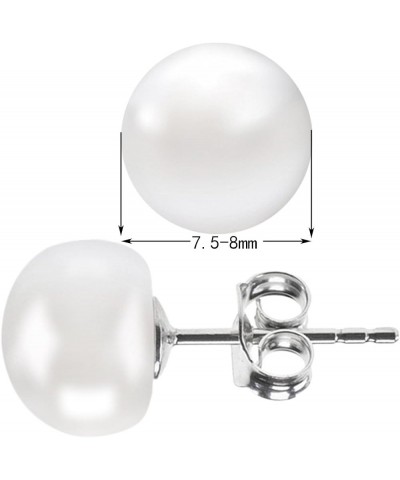 Pearl Earrings Freshwater Pearl White Button Stud Earrings with 925 Sterling Silver for Women 7.5-8.0mm $19.59 Earrings