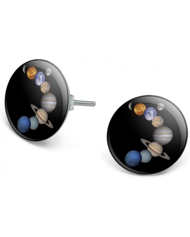 Solar System Planets Mercury Venus Mars Earth Moon Jupiter Saturn Uranus Neptune Novelty Silver Plated Stud Earrings $9.17 Ea...