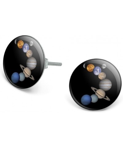 Solar System Planets Mercury Venus Mars Earth Moon Jupiter Saturn Uranus Neptune Novelty Silver Plated Stud Earrings $9.17 Ea...