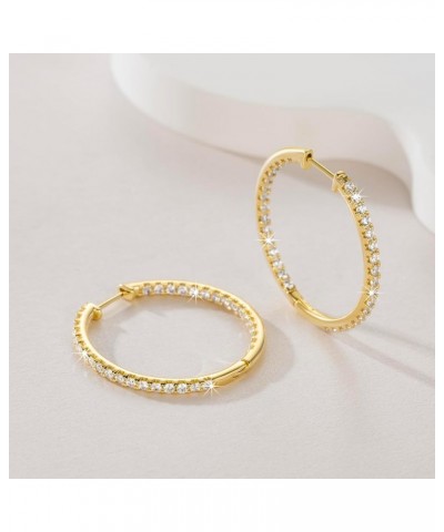 Gold Hoop Earrings 14K Gold Hoop Earrings for Women 14K Gold Earrings for Women Inlaid with Circle of Zircon Dazzling Diamond...