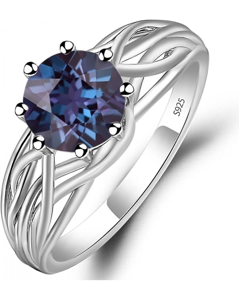 S925 Sterling Silver Round Cut 7 MM Gemstone Ring Personalized Promise Ring Abstract Ring for Women Created Alexandrite $54.4...