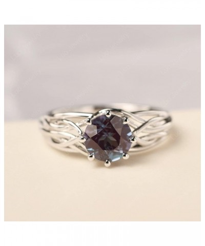 S925 Sterling Silver Round Cut 7 MM Gemstone Ring Personalized Promise Ring Abstract Ring for Women Created Alexandrite $54.4...