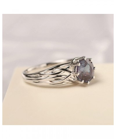 S925 Sterling Silver Round Cut 7 MM Gemstone Ring Personalized Promise Ring Abstract Ring for Women Created Alexandrite $54.4...