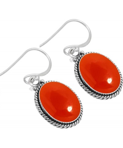 925 Sterling Silver Handmade Dangle Earring for Women Oval Gemstone Costume Silver Jewelry for Gift (98531_E) Carnelian $23.3...