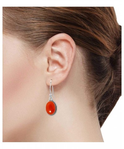 925 Sterling Silver Handmade Dangle Earring for Women Oval Gemstone Costume Silver Jewelry for Gift (98531_E) Carnelian $23.3...