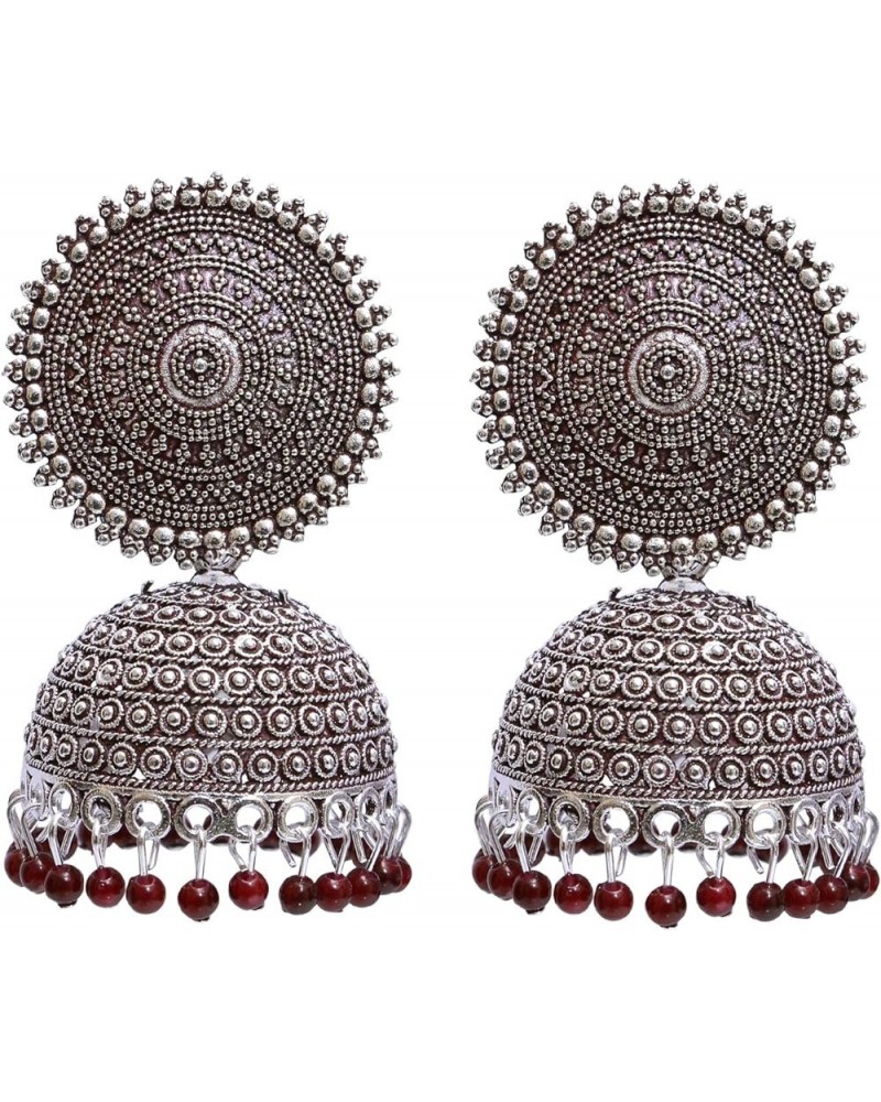 Bollywood Traditional Indian Wedding German Silver & Maroon Pearls Jhumka Earrings for women/girls Gold $10.02 Earrings