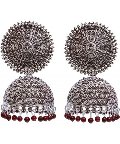 Bollywood Traditional Indian Wedding German Silver & Maroon Pearls Jhumka Earrings for women/girls Gold $10.02 Earrings