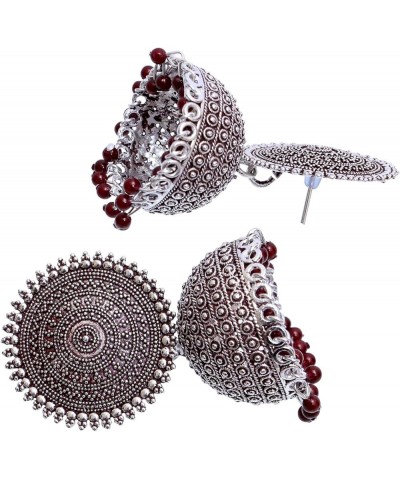 Bollywood Traditional Indian Wedding German Silver & Maroon Pearls Jhumka Earrings for women/girls Gold $10.02 Earrings