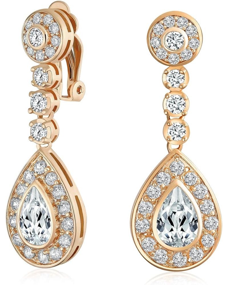 Bridal Teardrop Halo Cubic Zirconia Pave AAA CZ Prom Statement Chandelier Earrings For Women Gold Silver Plate Rose $16.40 Ea...