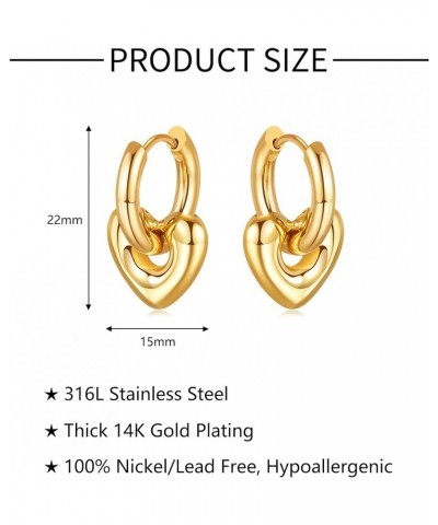 Women Statement Heart Earrings Dangle Drop|Gold Plated Huggie Hoop Earrings for Women Girls Hypoallergenic Fashion Valentines...