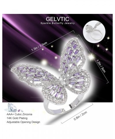 Rhinestone Butterfly Ring for Women Adjustable Cubic Zirconia Cocktail Gold Ring Sparkling Crystal Silver Open Wrap Statement...