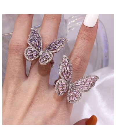 Rhinestone Butterfly Ring for Women Adjustable Cubic Zirconia Cocktail Gold Ring Sparkling Crystal Silver Open Wrap Statement...