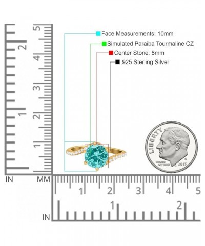 Art Deco Wedding Bridal Engagement Ring Round Simulated Cubic Zirconia 925 Sterling Silver Yellow Tone, Simulated Paraiba Tou...