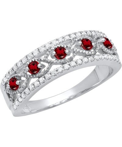 Round Gemstone & White Diamond Ladies Anniversary Wedding Band | 925 Sterling Silver Garnet $58.49 Rings