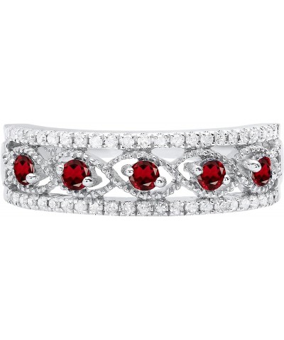 Round Gemstone & White Diamond Ladies Anniversary Wedding Band | 925 Sterling Silver Garnet $58.49 Rings