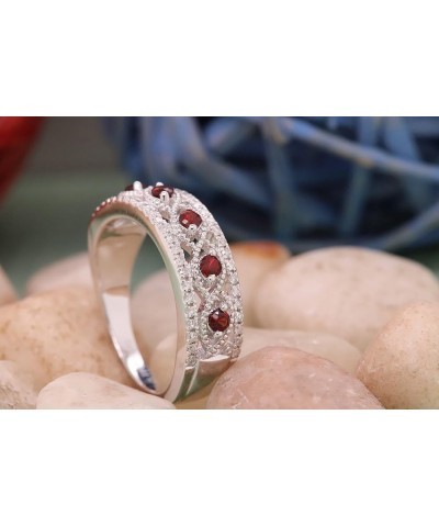 Round Gemstone & White Diamond Ladies Anniversary Wedding Band | 925 Sterling Silver Garnet $58.49 Rings