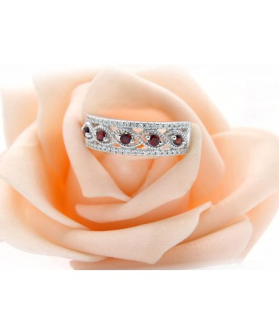 Round Gemstone & White Diamond Ladies Anniversary Wedding Band | 925 Sterling Silver Garnet $58.49 Rings