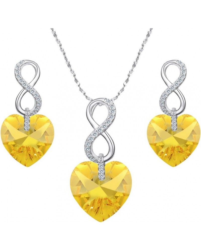 925 Sterling Silver CZ Figure 8 Infinity Love Heart Pendant Necklace Earrings Set Yellow $20.66 Jewelry Sets