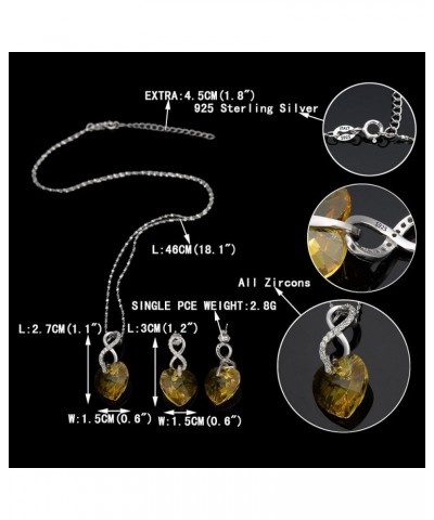 925 Sterling Silver CZ Figure 8 Infinity Love Heart Pendant Necklace Earrings Set Yellow $20.66 Jewelry Sets