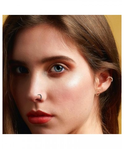 Double Nose Hoop Ring for Single Piercing Nose Hoop, Stainless Steel Twist Nose Ring Hoop for Women Men, Silver Spiral Nose H...