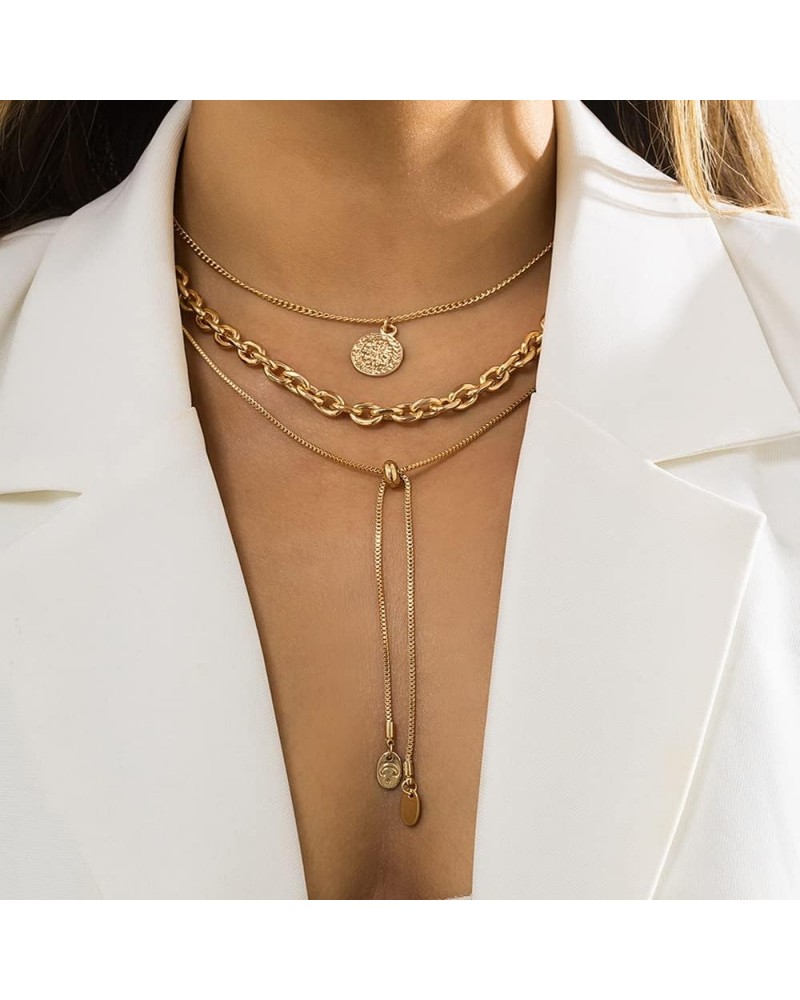 Gold Coin Necklace Silver Layered Coin Choker Necklaces Long Tassel Necklace Layering Pendant Necklace Chain Jewelry for Wome...