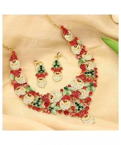 2 Pcs/Set Fashion Statement Bib Santa Claus Christmas Necklace Dangle Earring Costume Jewelry Set for Christmas Party Xmas Gi...