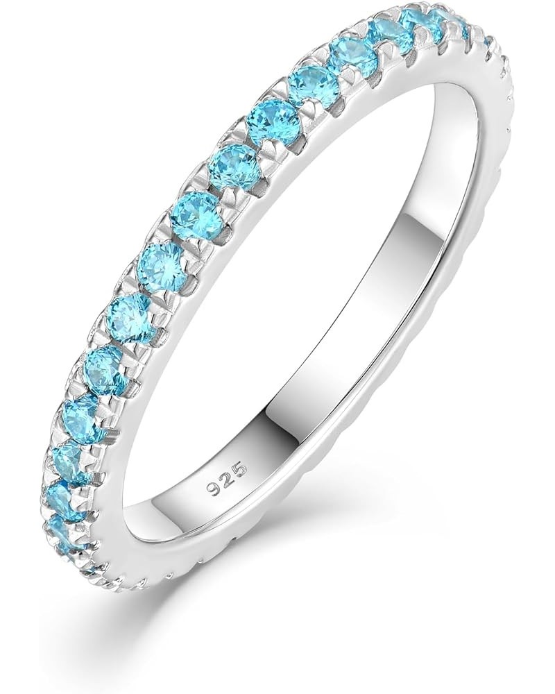 925 Sterling Silver Stackable Ring 2 MM Halo Birthstones Eternity Bands for Women 6-9 Size 03-aquamarine-Mar 8 $29.25 Others