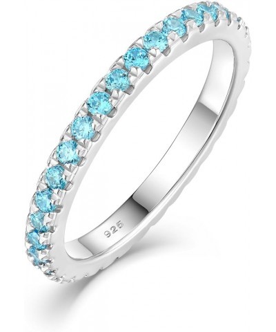 925 Sterling Silver Stackable Ring 2 MM Halo Birthstones Eternity Bands for Women 6-9 Size 03-aquamarine-Mar 8 $29.25 Others