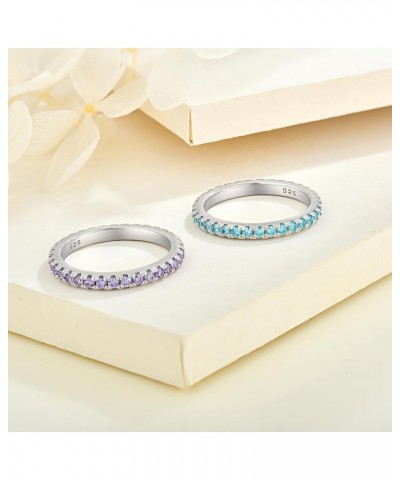 925 Sterling Silver Stackable Ring 2 MM Halo Birthstones Eternity Bands for Women 6-9 Size 03-aquamarine-Mar 8 $29.25 Others