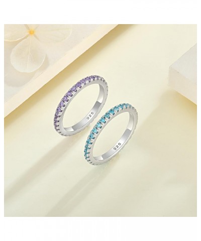 925 Sterling Silver Stackable Ring 2 MM Halo Birthstones Eternity Bands for Women 6-9 Size 03-aquamarine-Mar 8 $29.25 Others