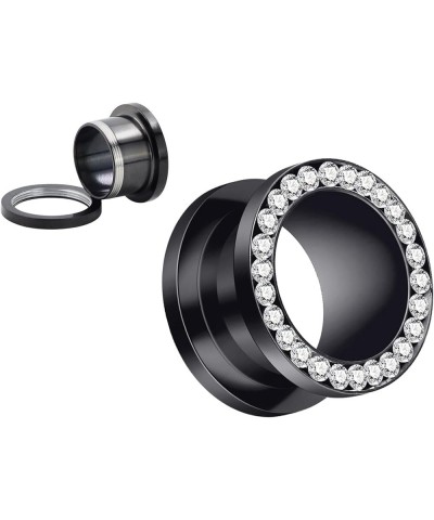 2Pcs/4Pcs Black and Silver Stainless Steel with Zircon Ear Tunnels Expander Plugs Stretcher 8g-9/16 4Pcs(Black+Silver) : 00g(...