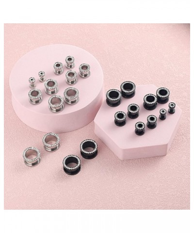 2Pcs/4Pcs Black and Silver Stainless Steel with Zircon Ear Tunnels Expander Plugs Stretcher 8g-9/16 4Pcs(Black+Silver) : 00g(...