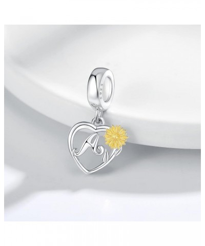 925 Sterling Silver Sunflower Pendant Letter Charms A~Z Alphabet Charm Letter Beads fit Pandora Bracelets fit Wife Daughter M...