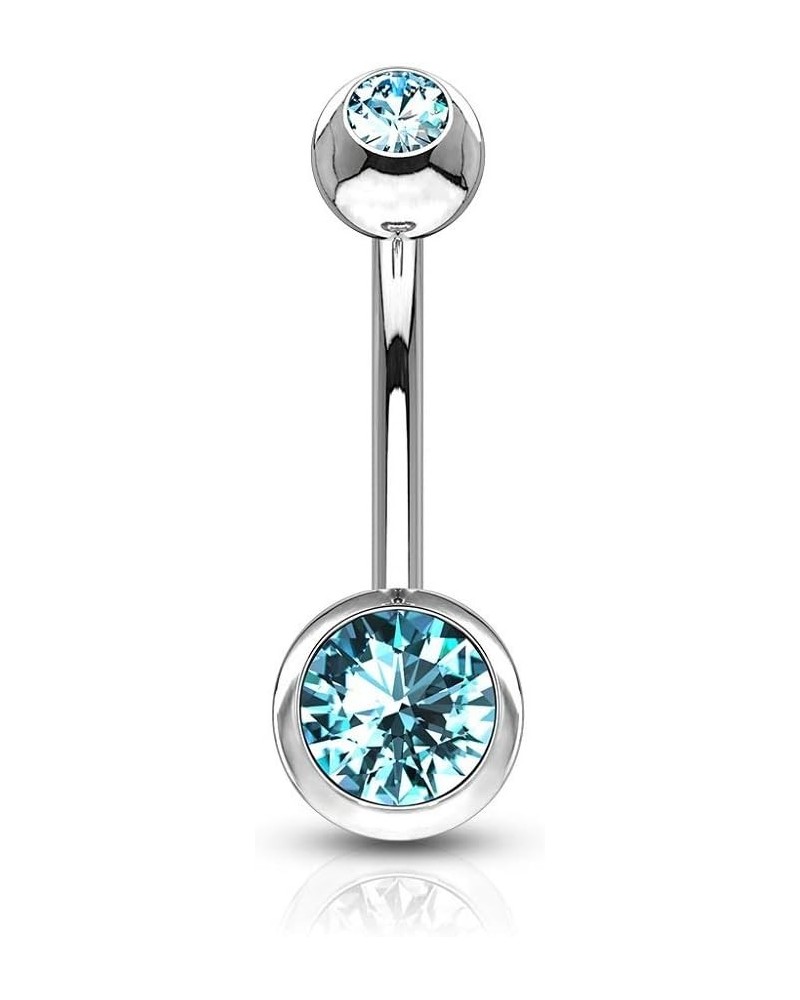 14G Stainless Steel CZ Crystal Gem Internally Threaded Belly Button Ring Aqua $8.76 Body Jewelry