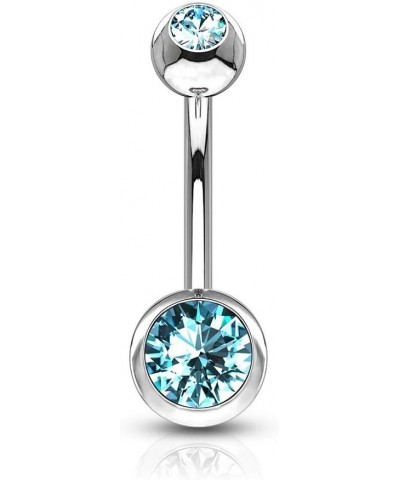 14G Stainless Steel CZ Crystal Gem Internally Threaded Belly Button Ring Aqua $8.76 Body Jewelry