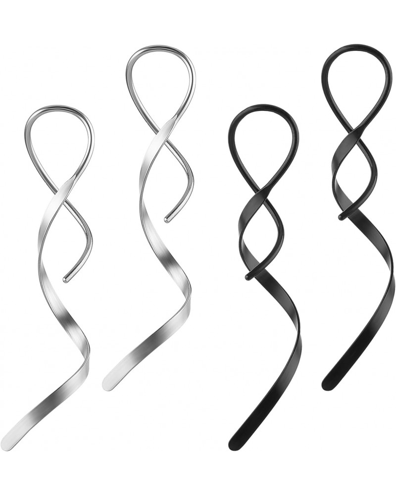 2Pairs Spiral Threader Earrings, 18G Stainless Steel Bent Drop Dangle Earrings Handmade Twisted Linear Curved Dangling Earrin...