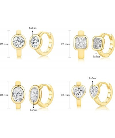 Hoop Earrings for Women 18K Yellow Gold Plated Modern Classic Cubic Zirconia Huggie Earrings Round&Square&Heart&Oval - 4 Pair...